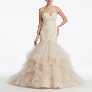 Madison James Wedding Dress Womens 8 White Embroidered Mesh Strapless Sweetheart